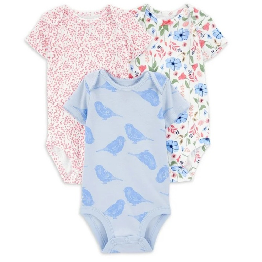 NWT Carter's Child of Mine Baby Girl Bodysuits, 3-Pack, Bird And Floral Prints